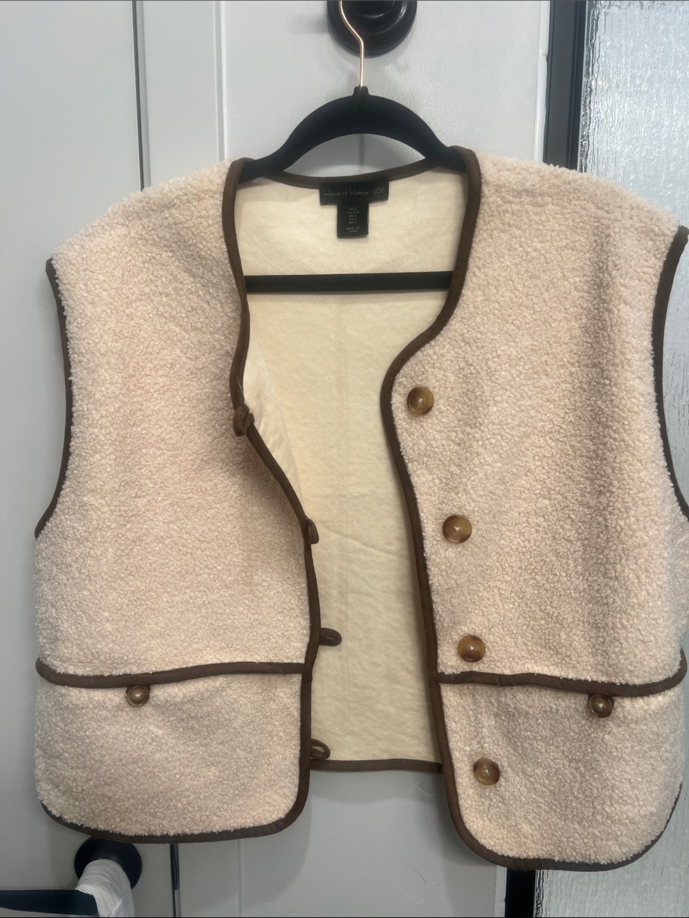 Women's Cream Sherpa Vest with Brown Trum